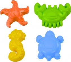 Zandvormen zeeleven, set van 4 stuks: krab, schildpad, zeester, zeepaardje - geel, groen