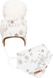 Meisjes winterset muts met pompon en halsdoek NEW BABY Special One, bloemenprint