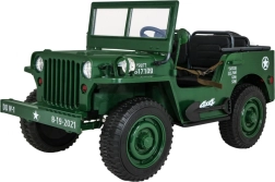 retro militair kinderauto voor 3 kinderen groene jeep willys 4x4