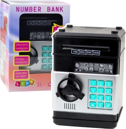 Zwarte kluis glazen spaarpot met pincode en licht- en geluidseffecten