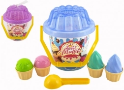 Plastic zandset Sweet Muffin met emmer, schep en ijsvormpjes