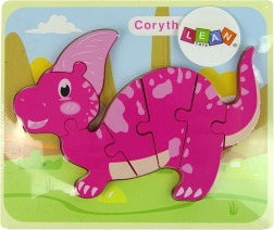Houten puzzel dinosaurus Corythosaurus roze en Spinosaurus paars
