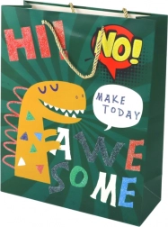 Papieren cadeauzak groen met dinosaurus 41,5 × 30 × 12 cm