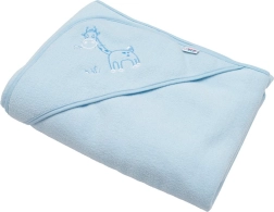 Kinder badstof handdoek met capuchon met borduursel 100×100 blauw giraffe