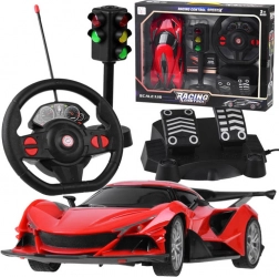 RC sportauto met stuur, pedalen en verkeerslicht 1:16 – Rood