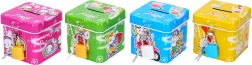 Blikken spaarpot met slot, kubus 6,5 × 6 cm, meerdere kleuren