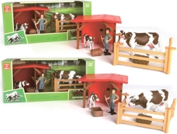 Set boerderijomheining met koeien en boer