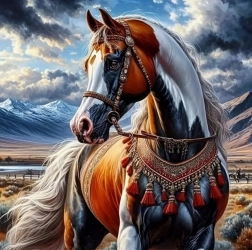 Diamant schilderen Paard in Indiaanse tuigage 30x40 cm