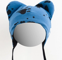 Baby katoenen mutsje met oortjes NEW BABY, blauw