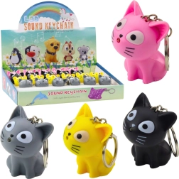 Sleutelhanger kat met LED-zaklamp en geluid, mix kleuren