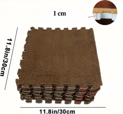 Set van foam puzzeltegels met pluche, bruin 30 × 30 cm (12 stuks)