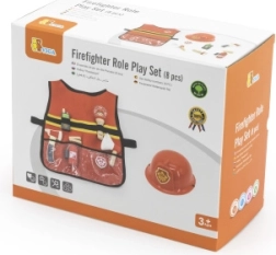 VIGA brandweer verkleedset voor kinderen met vest en houten accessoires, 8 delen