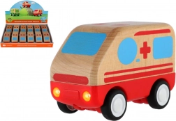 Houten ambulance met vliegwiel 11 cm voor kinderen 18m+