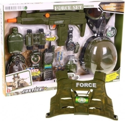Militaire kinderset met 15 onderdelen met interactieve effecten, helm, vest, geweer en walkietalkie