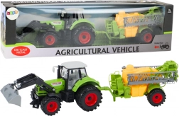 Tractor met lader en sproeier groen