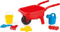 Rode kunststof kinderkruiwagen voor zand met set van 7 stuks