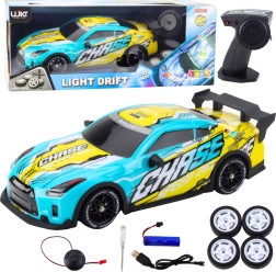RC sportauto met verlichte carrosserie en driftwielen – turkoois