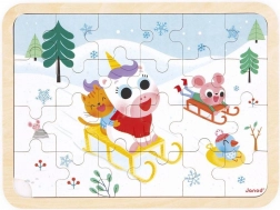 Janod houten puzzel met zoek-de-verschillen – sleeën, 24 stukjes