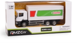 Metalen model vrachtwagen SCANIA CASTROL 1:64 met pull-back aandrijving