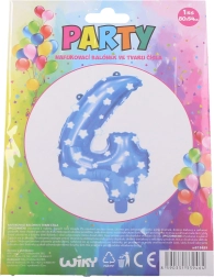 Opblaasbare ballon cijfer 4 blauw met sterretjes