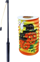 Halloween-lampion 15 cm met lichtgevende stok 40 cm