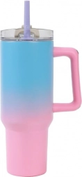 grote thermosbeker met rietje – blauw‑roze