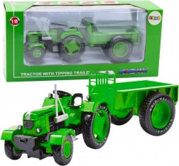 Metalen tractor met aanhanger groen 1:18