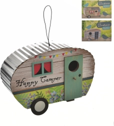 Houten vogelhuisje in de vorm van een caravan (3 varianten)