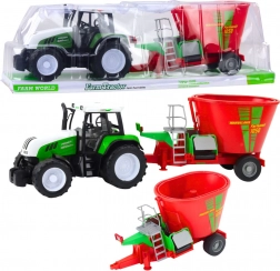 Groene tractor met aanhanger en voermengwagen 60 cm