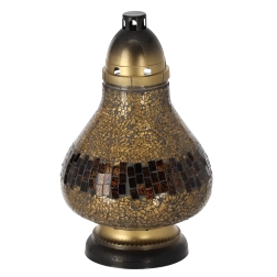 Glazen lantaarn met glas-in-lood Karaf goud 37 cm, brandduur tot 50 uur