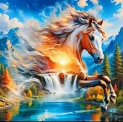 Diamond painting geest van het paard boven de waterval 30 × 40 cm