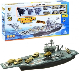 Groot militair vliegdekschip – speelset met vliegtuigen en voertuigen