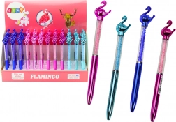 Balpen met flamingo en glinsterende steentjes, blauwe vulling 0,7 mm (mix kleuren)