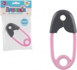 Rammelaar voor baby’s in de vorm van een speld, grijs en roze