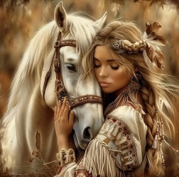 Diamond painting Indiaanse vrouw met paard 30 × 40 cm