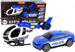Politieset helikopter en auto met geluid – blauw