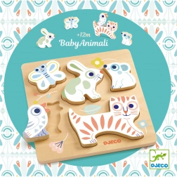 Pastelkleurige babydiertjes houten inlegpuzzel Djeco