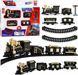 Klassieke batterijtrein met locomotief, wagons en rails – 13 delen