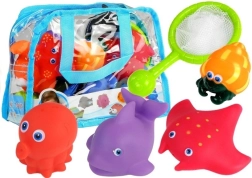 Set badspeeltjes met zeedieren en schepnet