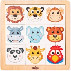 Woody houten puzzel met exotische dierenkoppen, 18 stukjes
