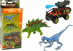 Dinosaursset met terreinwagen en raketlanceerder – blauw