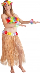 Hawaïaanse rok voor volwassenen 72 cm naturel met bloemenrand