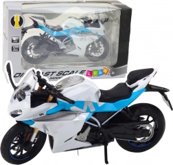 metalen sportmotor 1:12 met licht en geluid – wit‑blauw