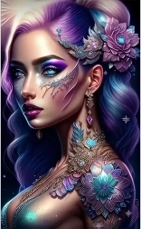 Diamond painting vrouw met paarse haren 30x40 cm