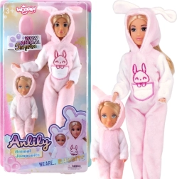 Woopie poppen in roze konijnen-onesies, set van 2 stuks