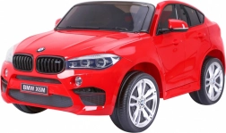 Elektrische kinderauto BMW X6M XXL voor 2 kinderen, rood, met afstandsbediening en kunstlederen zitplaats