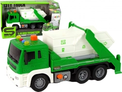 groene plastic vuilniswagen 1:16 met wrijvingsmotor en verlichting