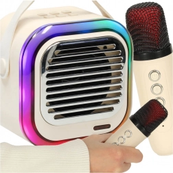 Karaokeset met Bluetooth‑luidspreker 10 W, 2 draadloze microfoons en RGB‑LED – crème