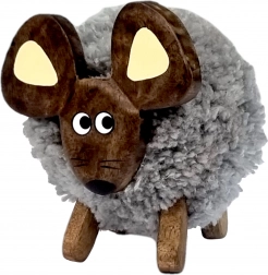 Houten decoratieve muis met textielvacht