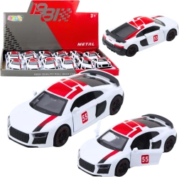 Metalen sportwagen 1:43 met pull-back aandrijving en te openen deuren – wit